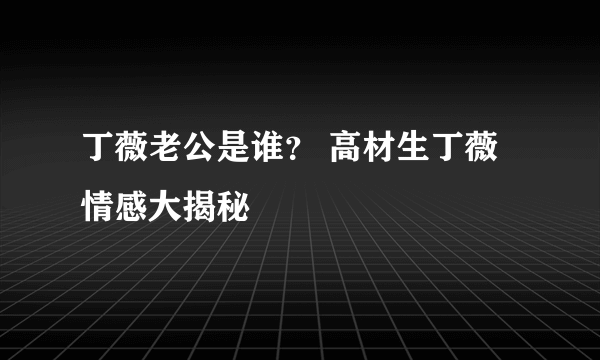 丁薇老公是谁？ 高材生丁薇情感大揭秘