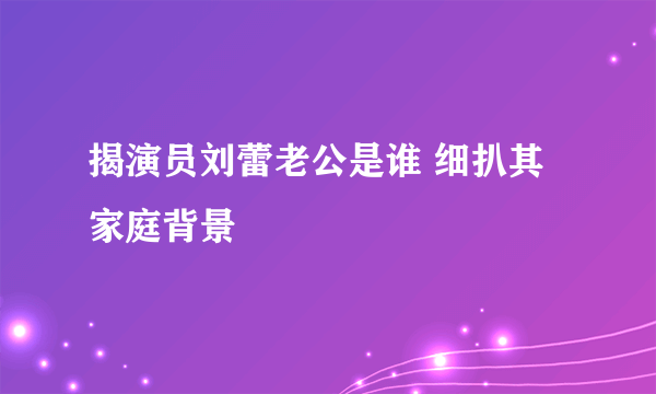 揭演员刘蕾老公是谁 细扒其家庭背景