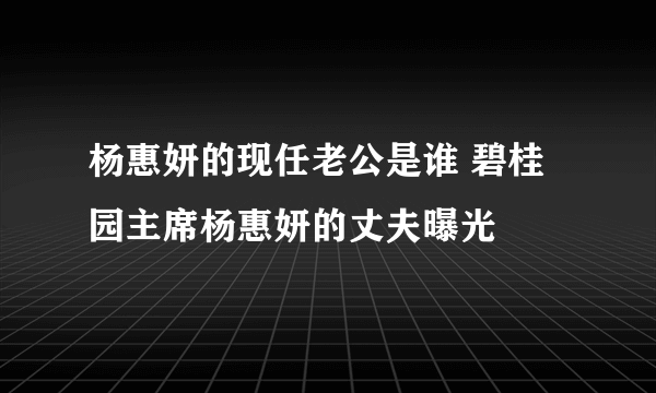 杨惠妍的现任老公是谁 碧桂园主席杨惠妍的丈夫曝光