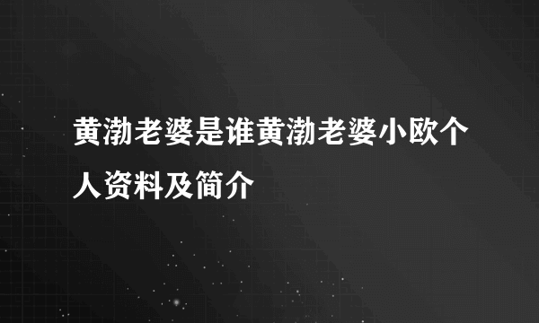 黄渤老婆是谁黄渤老婆小欧个人资料及简介