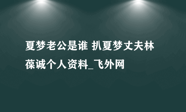 夏梦老公是谁 扒夏梦丈夫林葆诚个人资料_飞外网