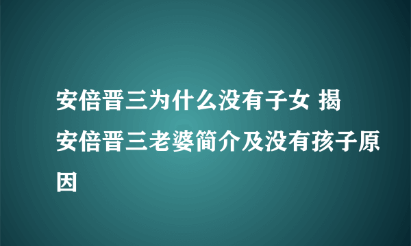 安倍晋三为什么没有子女 揭安倍晋三老婆简介及没有孩子原因