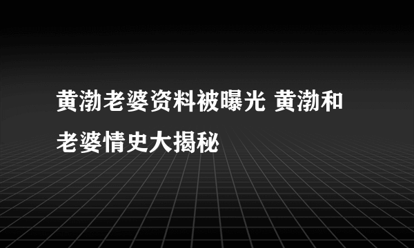 黄渤老婆资料被曝光 黄渤和老婆情史大揭秘