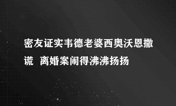 密友证实韦德老婆西奥沃恩撒谎  离婚案闹得沸沸扬扬