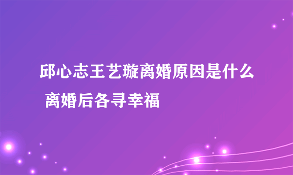 邱心志王艺璇离婚原因是什么 离婚后各寻幸福