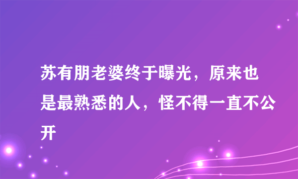 苏有朋老婆终于曝光，原来也是最熟悉的人，怪不得一直不公开