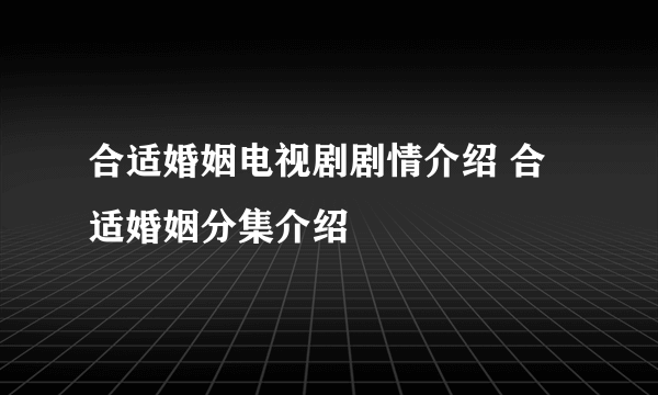 合适婚姻电视剧剧情介绍 合适婚姻分集介绍