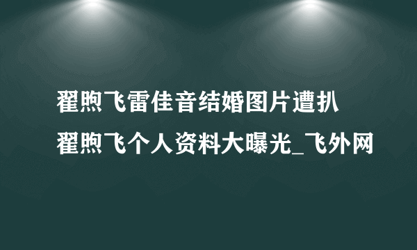 翟煦飞雷佳音结婚图片遭扒 翟煦飞个人资料大曝光_飞外网