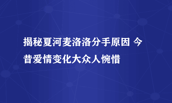 揭秘夏河麦洛洛分手原因 今昔爱情变化大众人惋惜