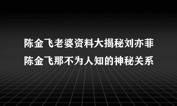 陈金飞老婆资料大揭秘刘亦菲陈金飞那不为人知的神秘关系