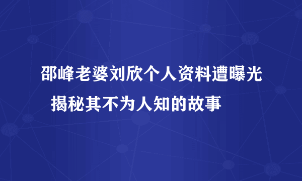 邵峰老婆刘欣个人资料遭曝光  揭秘其不为人知的故事