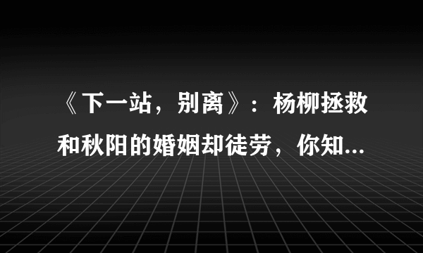 《下一站，别离》：杨柳拯救和秋阳的婚姻却徒劳，你知道为什么吗