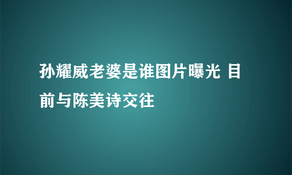 孙耀威老婆是谁图片曝光 目前与陈美诗交往