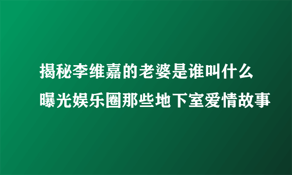 揭秘李维嘉的老婆是谁叫什么曝光娱乐圈那些地下室爱情故事