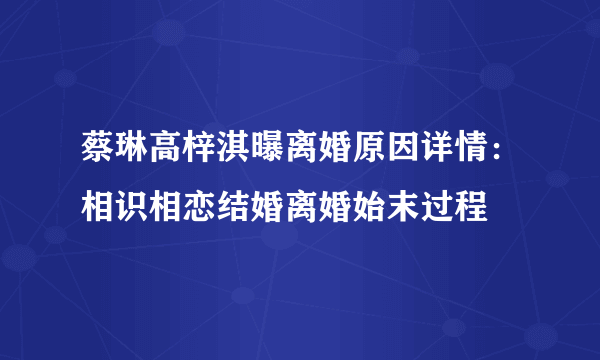 蔡琳高梓淇曝离婚原因详情：相识相恋结婚离婚始末过程