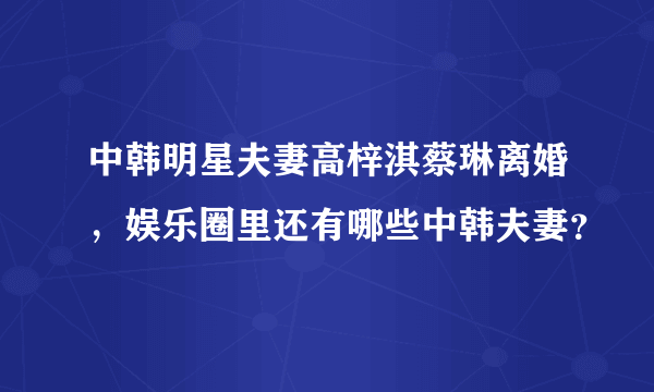 中韩明星夫妻高梓淇蔡琳离婚，娱乐圈里还有哪些中韩夫妻？