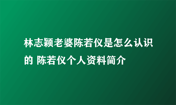 林志颖老婆陈若仪是怎么认识的 陈若仪个人资料简介