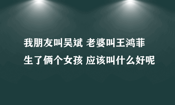 我朋友叫吴斌 老婆叫王鸿菲 生了俩个女孩 应该叫什么好呢