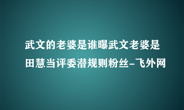 武文的老婆是谁曝武文老婆是田慧当评委潜规则粉丝-飞外网