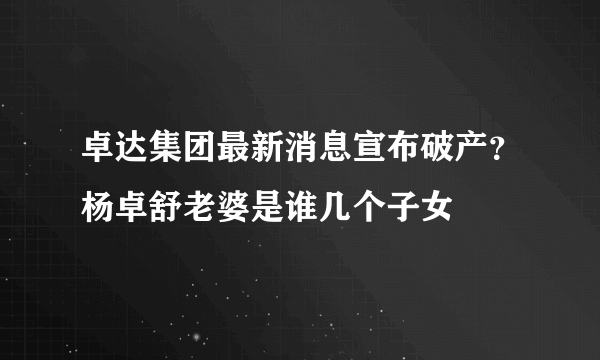 卓达集团最新消息宣布破产？杨卓舒老婆是谁几个子女