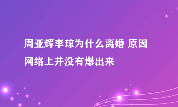 周亚辉李琼为什么离婚 原因网络上并没有爆出来