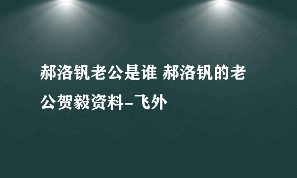 郝洛钒老公是谁 郝洛钒的老公贺毅资料-飞外