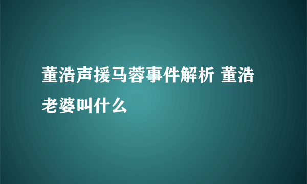 董浩声援马蓉事件解析 董浩老婆叫什么