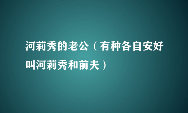 河莉秀的老公（有种各自安好叫河莉秀和前夫）