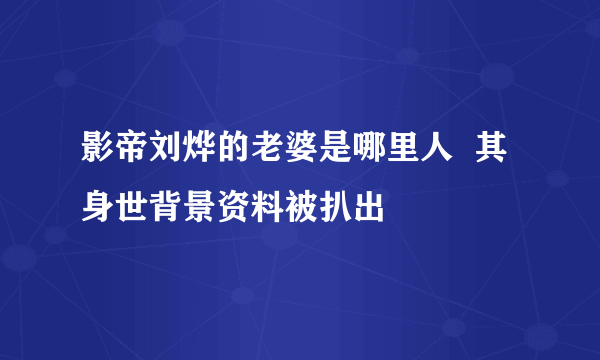 影帝刘烨的老婆是哪里人  其身世背景资料被扒出