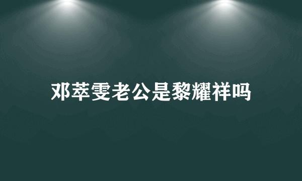 邓萃雯老公是黎耀祥吗