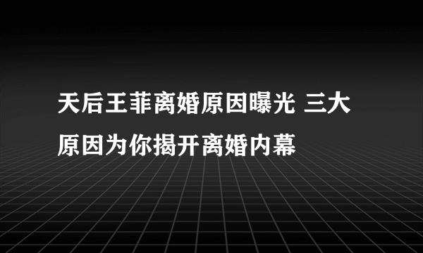 天后王菲离婚原因曝光 三大原因为你揭开离婚内幕