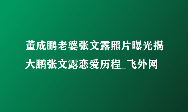 董成鹏老婆张文露照片曝光揭大鹏张文露恋爱历程_飞外网