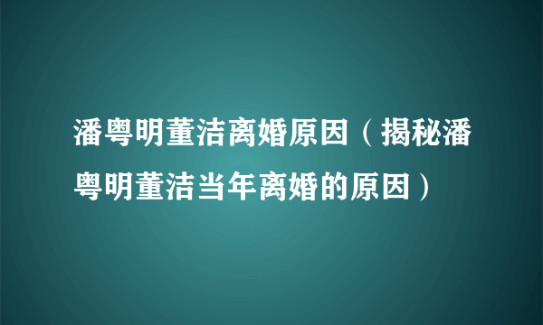 潘粤明董洁离婚原因（揭秘潘粤明董洁当年离婚的原因）