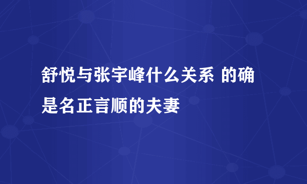 舒悦与张宇峰什么关系 的确是名正言顺的夫妻