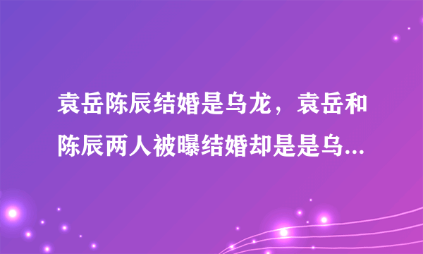 袁岳陈辰结婚是乌龙，袁岳和陈辰两人被曝结婚却是是乌龙事件-飞外网