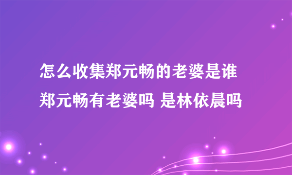 怎么收集郑元畅的老婆是谁 郑元畅有老婆吗 是林依晨吗