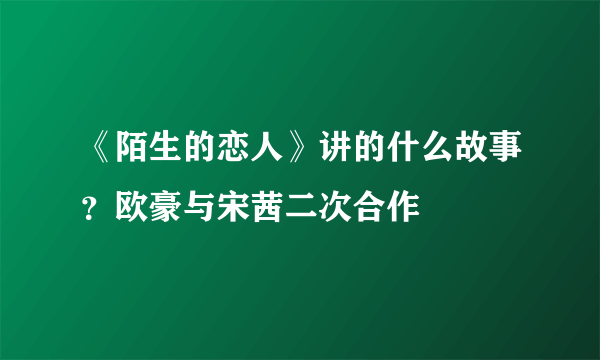 《陌生的恋人》讲的什么故事？欧豪与宋茜二次合作