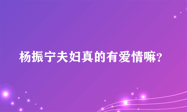 杨振宁夫妇真的有爱情嘛？