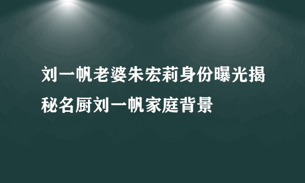 刘一帆老婆朱宏莉身份曝光揭秘名厨刘一帆家庭背景