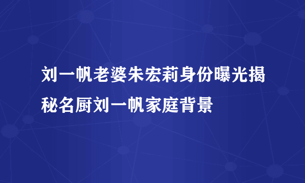 刘一帆老婆朱宏莉身份曝光揭秘名厨刘一帆家庭背景