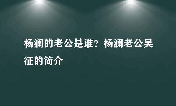 杨澜的老公是谁？杨澜老公吴征的简介