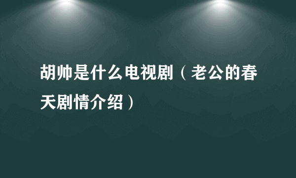 胡帅是什么电视剧（老公的春天剧情介绍）