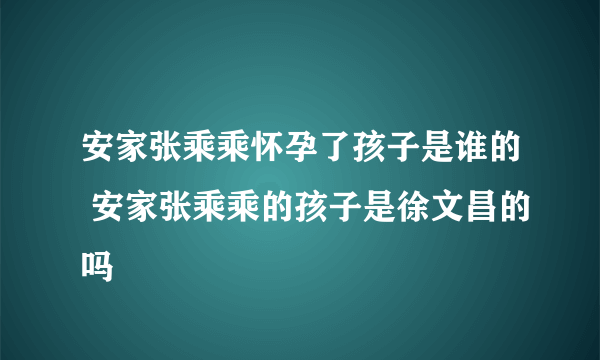 安家张乘乘怀孕了孩子是谁的 安家张乘乘的孩子是徐文昌的吗