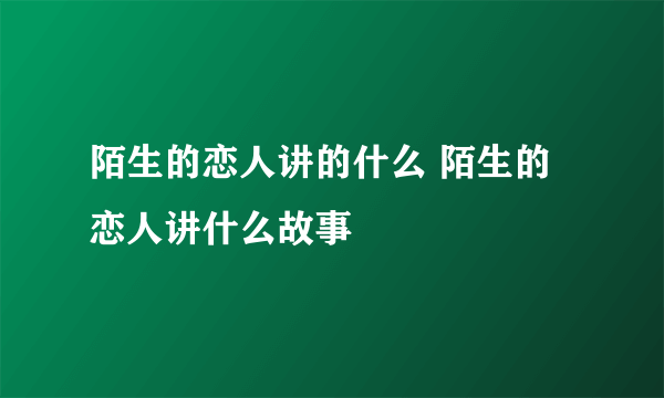 陌生的恋人讲的什么 陌生的恋人讲什么故事