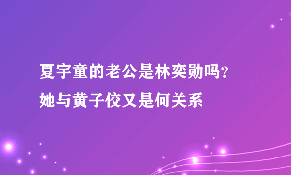 夏宇童的老公是林奕勋吗？ 她与黄子佼又是何关系