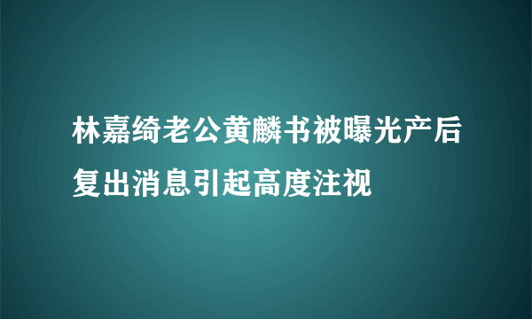 林嘉绮老公黄麟书被曝光产后复出消息引起高度注视