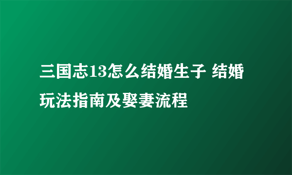 三国志13怎么结婚生子 结婚玩法指南及娶妻流程