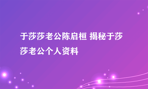 于莎莎老公陈启桓 揭秘于莎莎老公个人资料