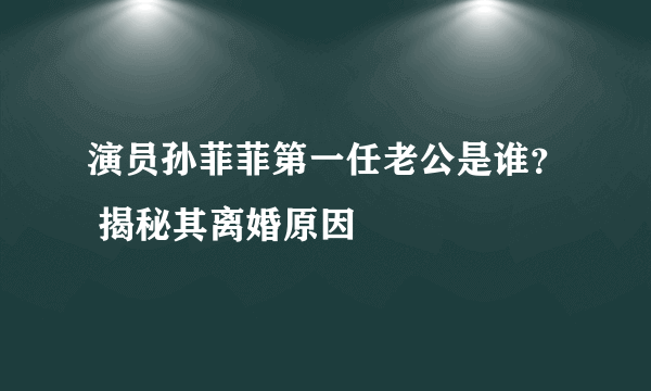 演员孙菲菲第一任老公是谁？ 揭秘其离婚原因