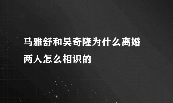 马雅舒和吴奇隆为什么离婚 两人怎么相识的